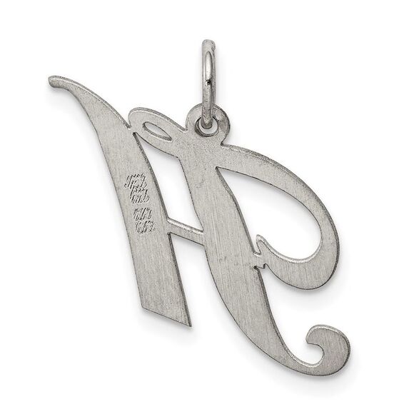 Sterling Silver, Ella Collection Medium Fancy Script Initial H Pendant - Picture 3 of 5